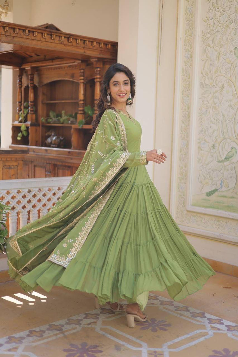 LW 9162 B Unique Coloured Georgette With Embroidered Work Designer Gown