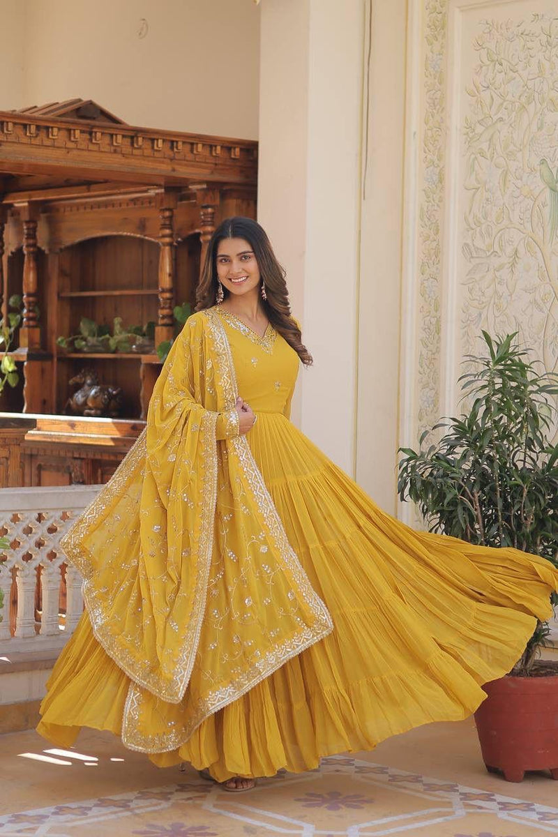 LW 9162 D Unique Coloured Georgette With Embroidered Work Designer Gown