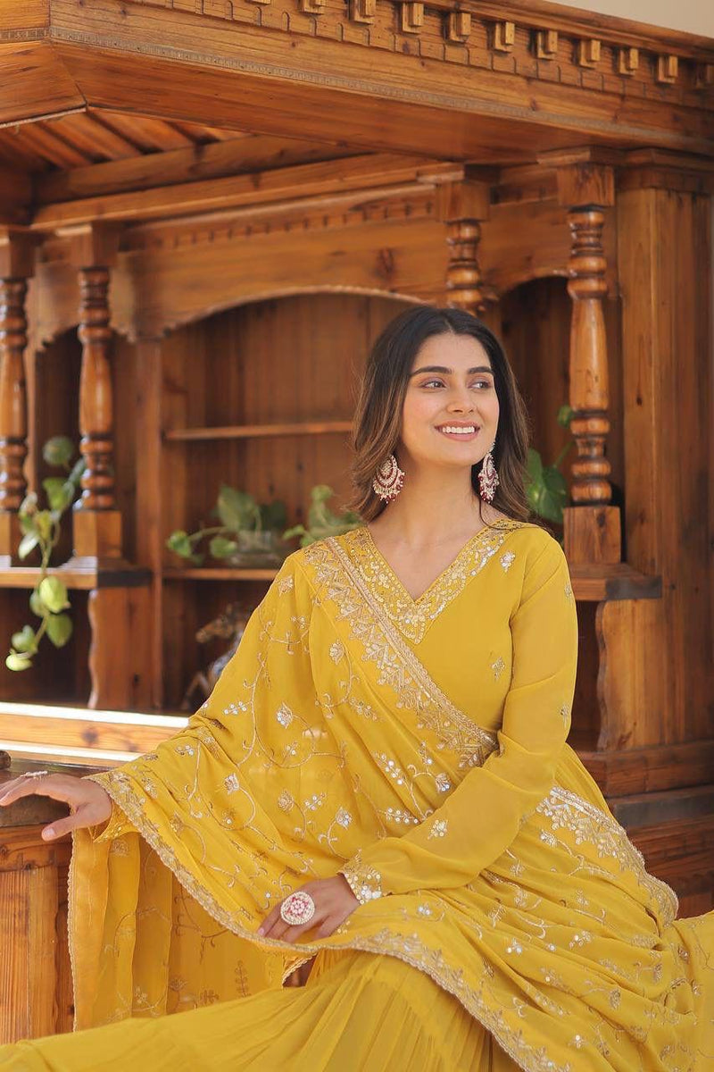 LW 9162 D Unique Coloured Georgette With Embroidered Work Designer Gown