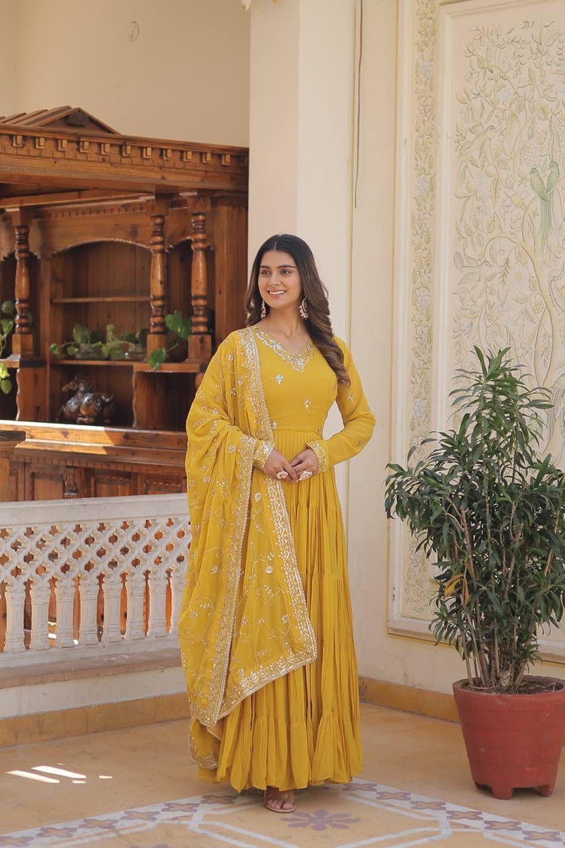 LW 9162 D Unique Coloured Georgette With Embroidered Work Designer Gown