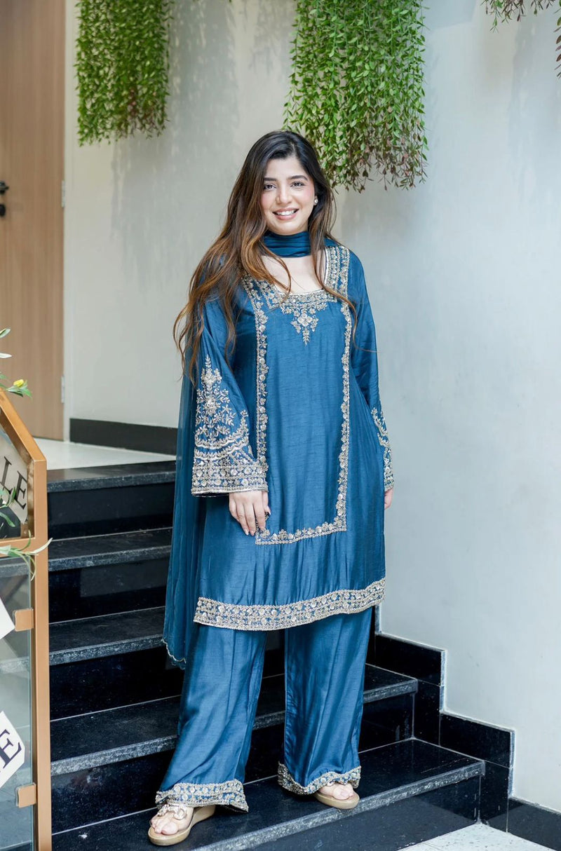 ZSR 3138 B Designer German Chiffon With Embroidery Work Traditional Suits