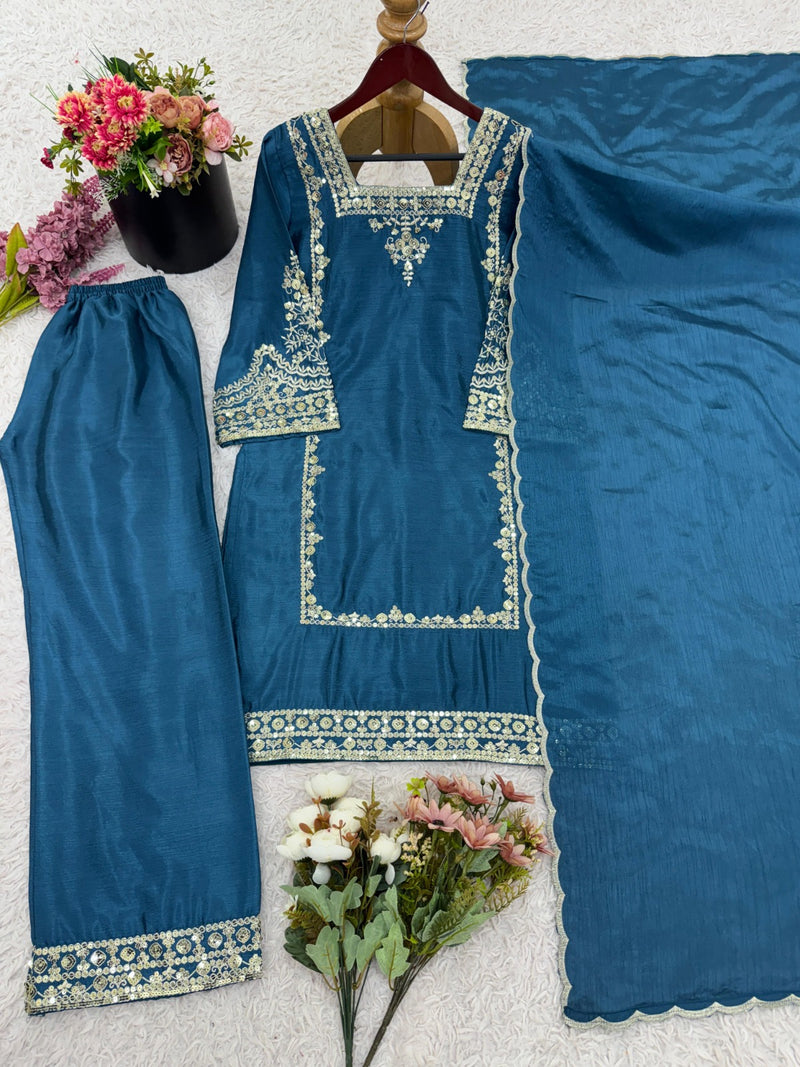 ZSR 3138 B Designer German Chiffon With Embroidery Work Traditional Suits