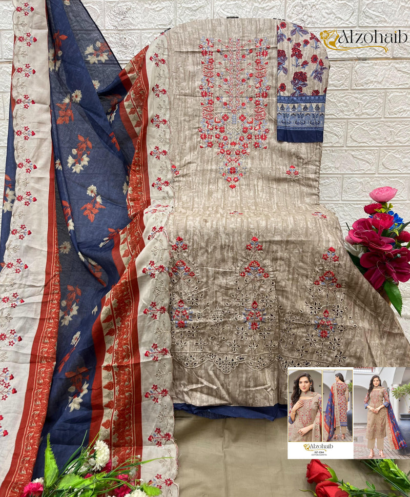 Al Zohaib 1264 Mahima Pure Cotton Print With Self Work Pakistani Suits