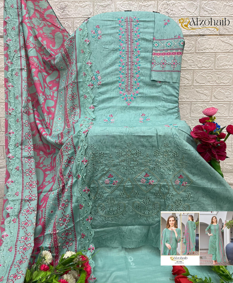 Al Zohaib 1263 Mahima Pure Cotton Print With Self Work Pakistani Suits