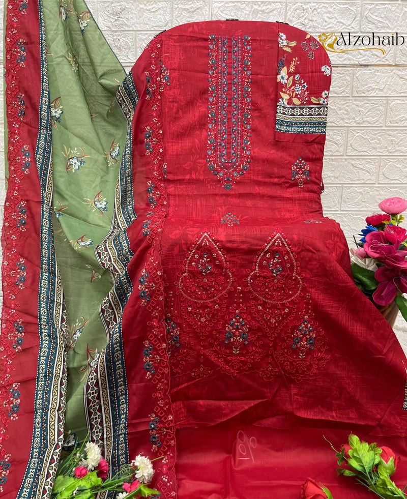 Al Zohaib 1267 Mahima Pure Cotton Print With Self Work Pakistani Suits