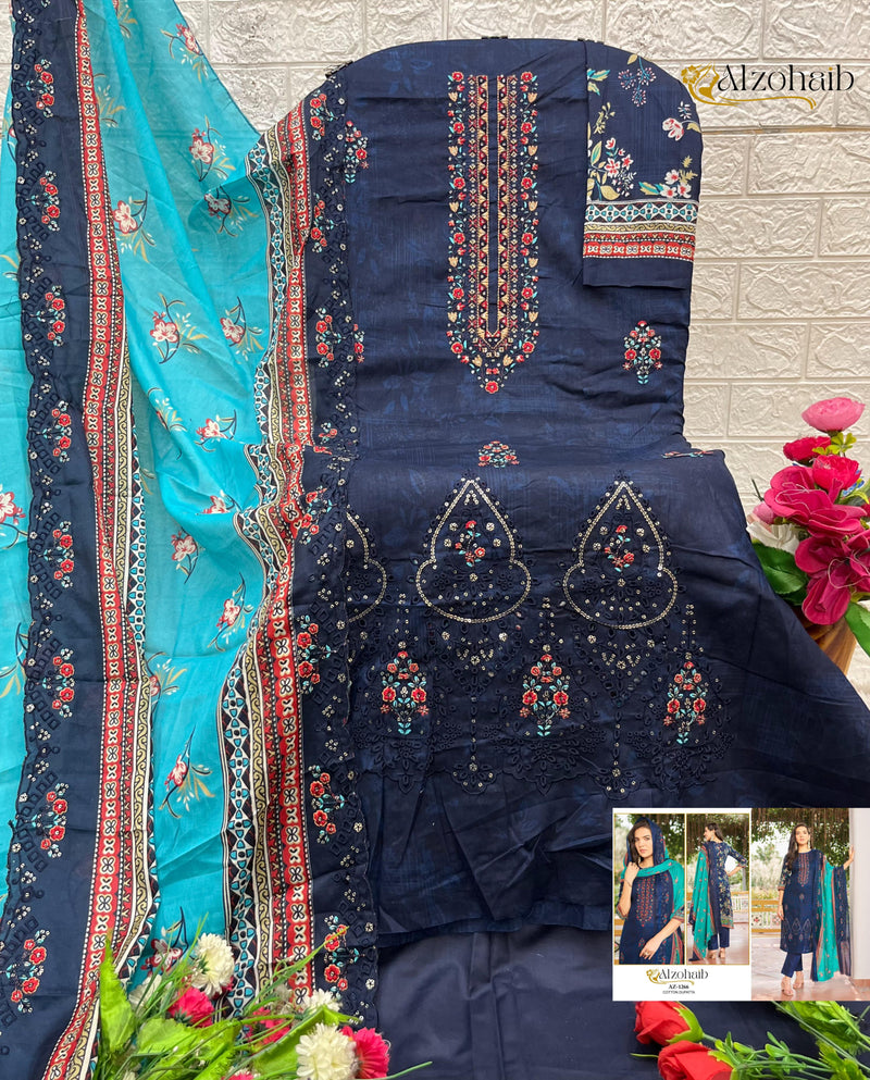 Al Zohaib 1266 Mahima Pure Cotton Print With Self Work Pakistani Suits
