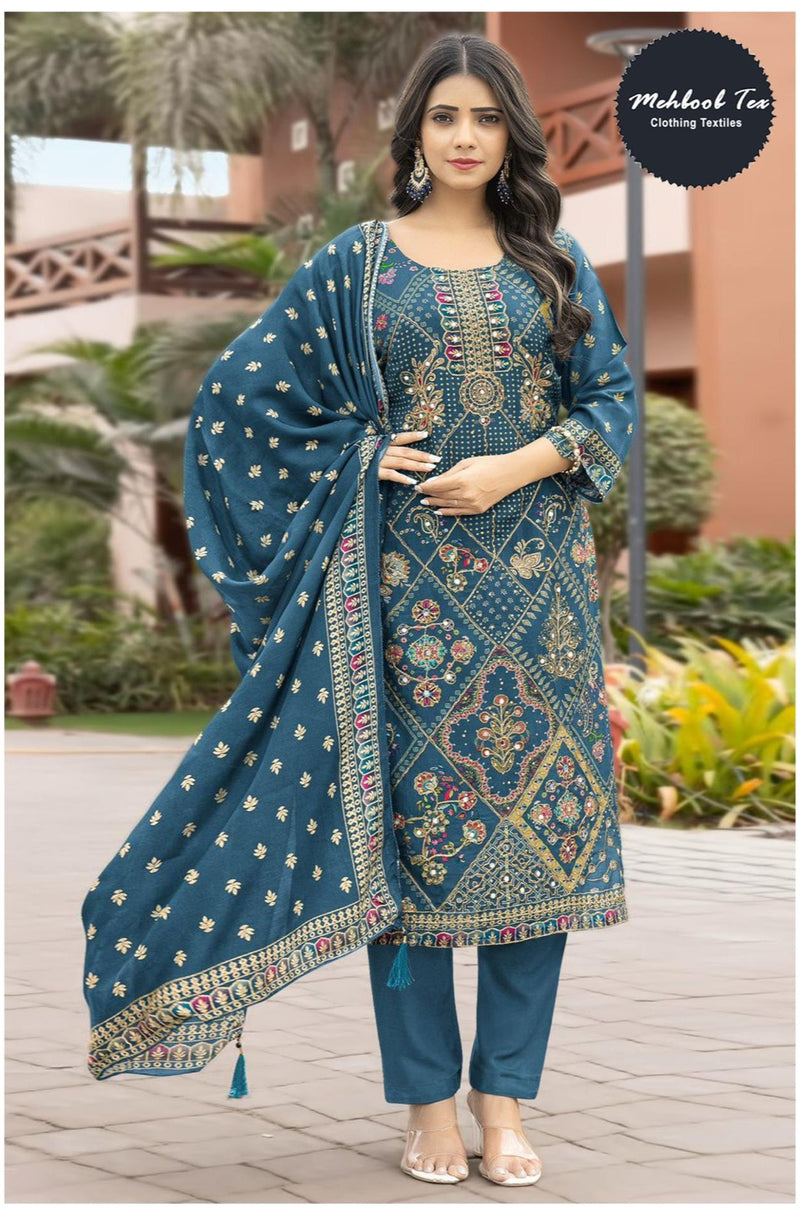 Mehboob Tex 1697 B Pure Viscose Maslin Digital Print With Aari Handwork Pakistani Suits