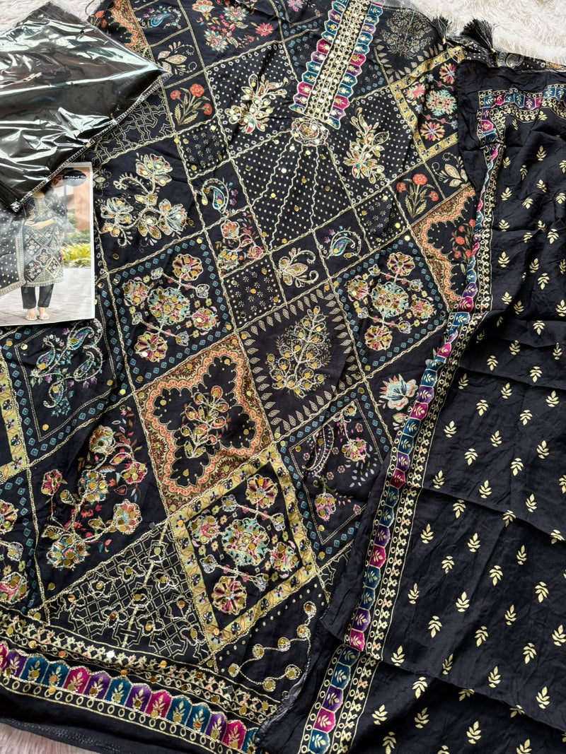 Mehboob Tex 1697 A Pure Viscose Maslin Digital Print With Aari Handwork Pakistani Suits