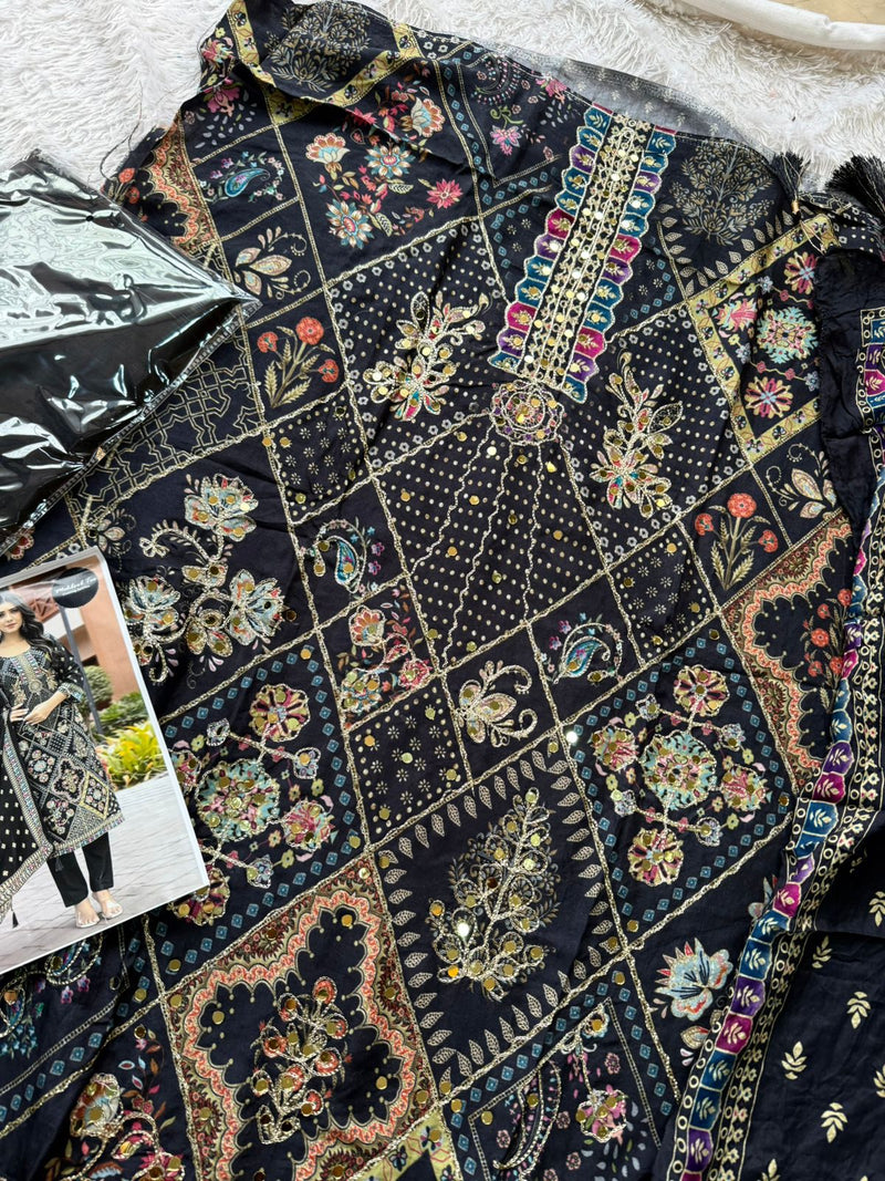 Mehboob Tex 1697 A Pure Viscose Maslin Digital Print With Aari Handwork Pakistani Suits