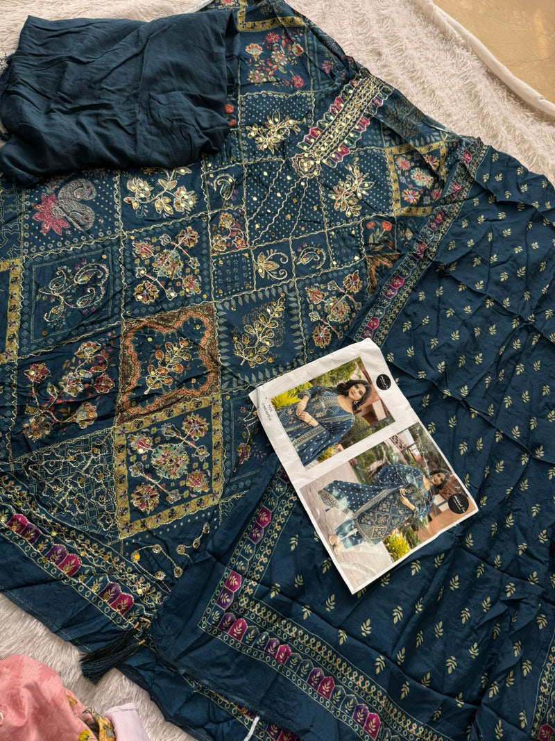 Mehboob Tex 1697 B Pure Viscose Maslin Digital Print With Aari Handwork Pakistani Suits