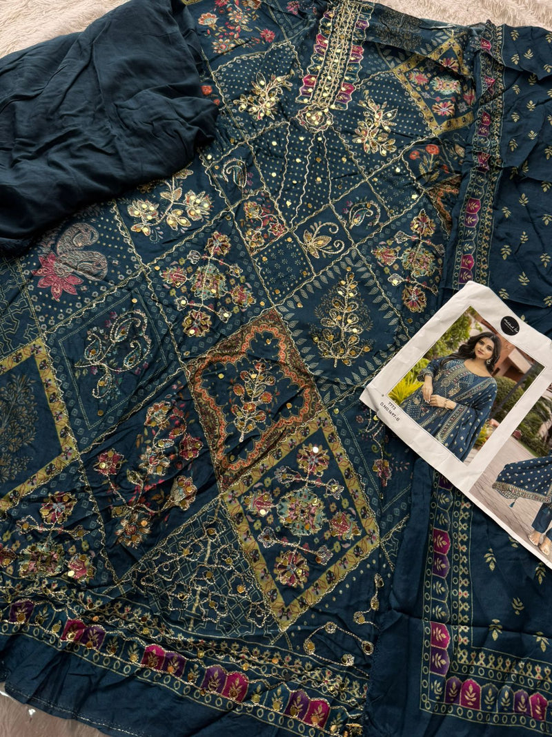 Mehboob Tex 1697 B Pure Viscose Maslin Digital Print With Aari Handwork Pakistani Suits