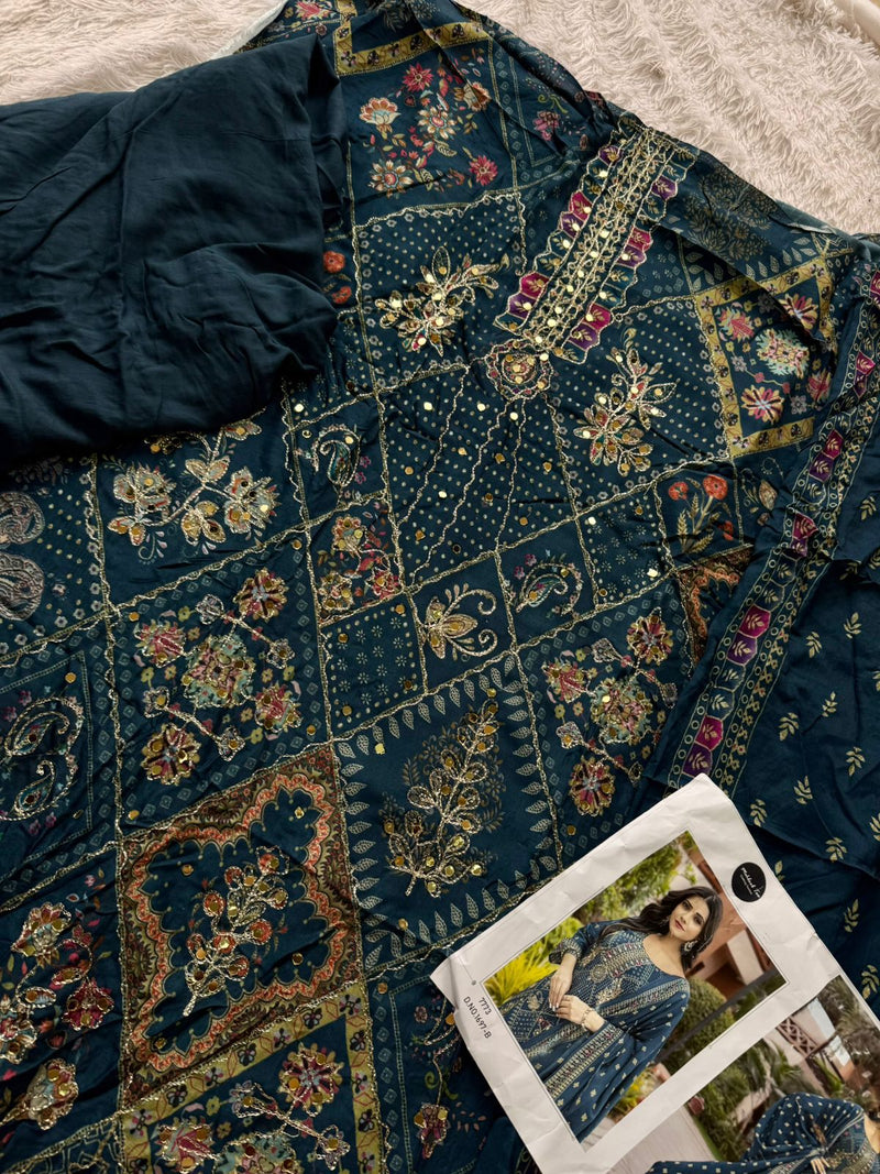 Mehboob Tex 1697 B Pure Viscose Maslin Digital Print With Aari Handwork Pakistani Suits
