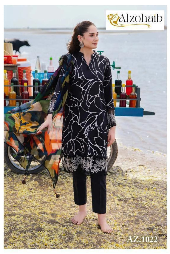 Al Zohaib 1022 M Basic Pure Cotton Print With Embrodairy Patches Work Pakistani Suits