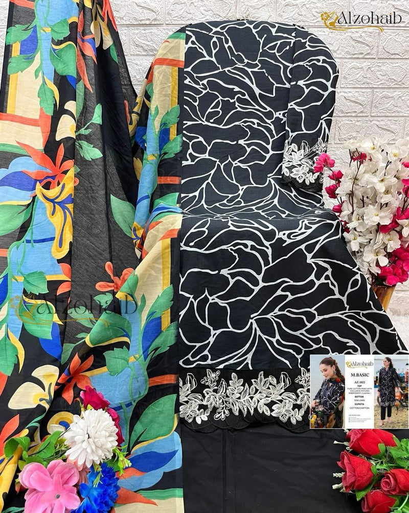 Al Zohaib 1022 M Basic Pure Cotton Print With Embrodairy Patches Work Pakistani Suits