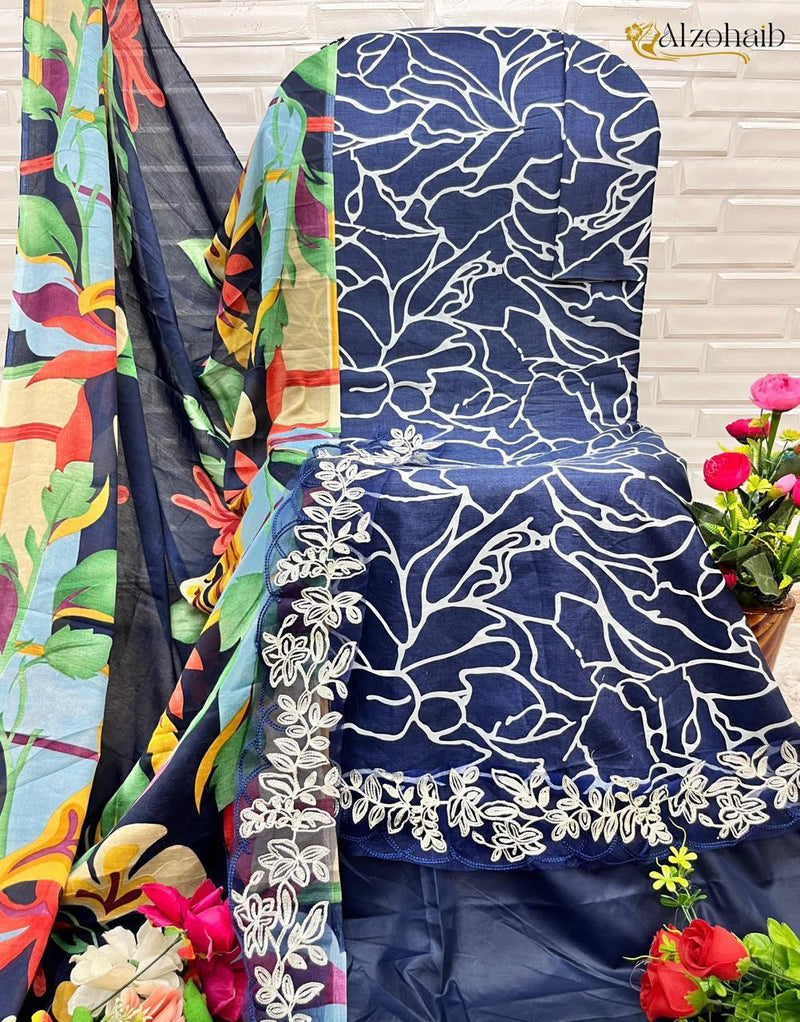 Al Zohaib 1022 G M Basic Pure Cotton Print With Embrodairy Patches Work Pakistani Suits