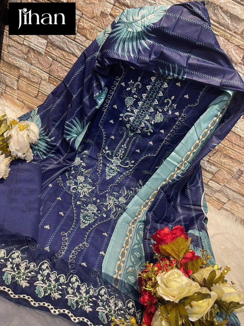 Jihan 3403 Chevron Luxury Lawn With Heavy Self Embroidery N Patch Work Suits