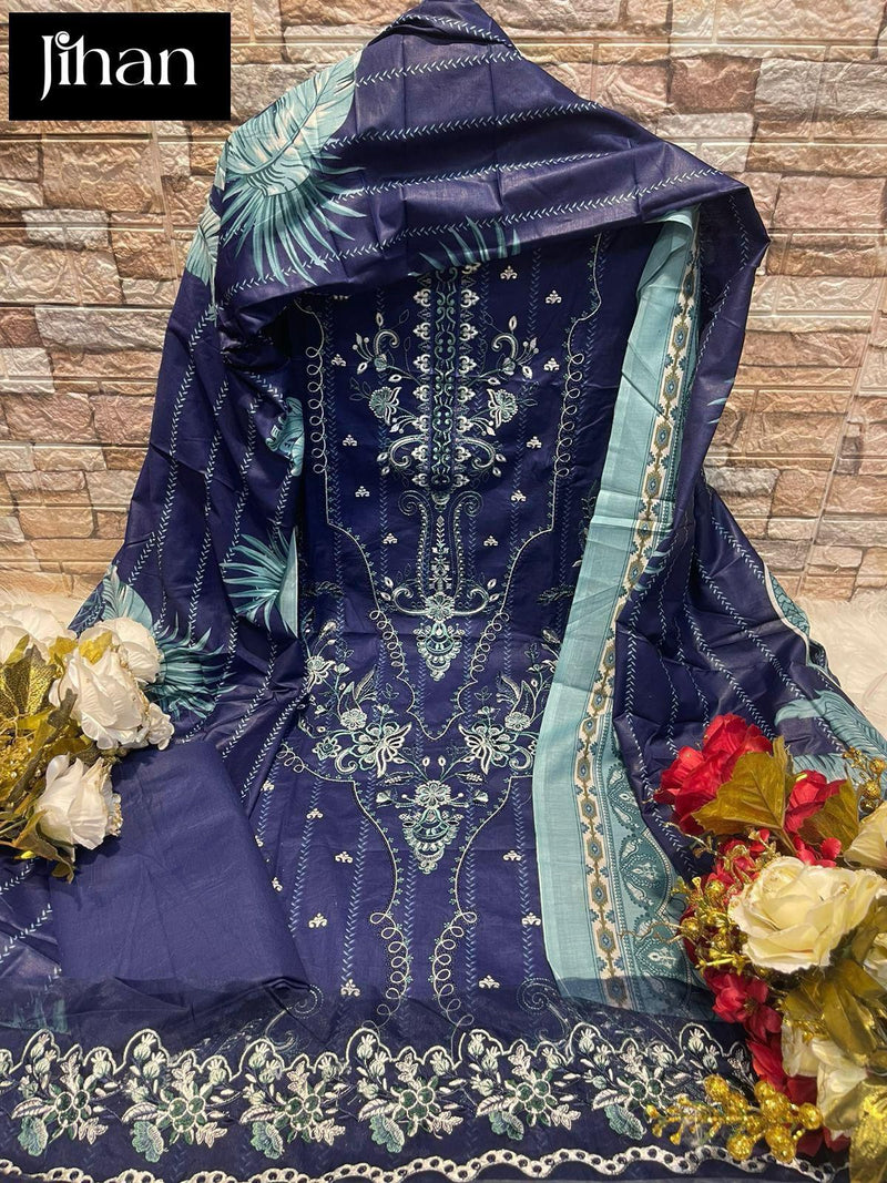 Jihan 3403 Chevron Luxury Lawn With Heavy Self Embroidery N Patch Work Suits