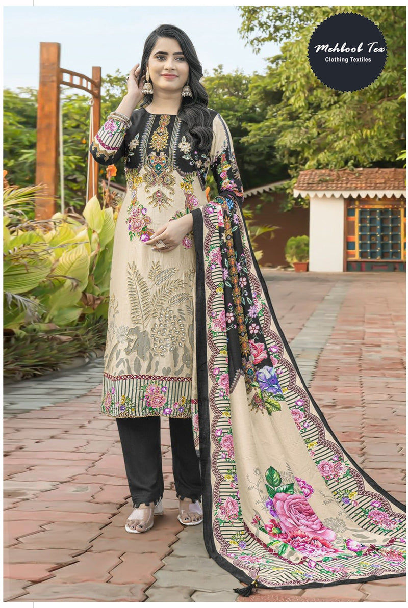 Mehboob Tex 1696 Pure Viscose Maslin Digital Print With Aari Handwork Pakistani Suits