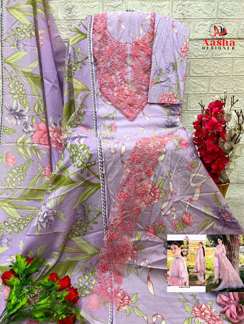 Aasha Designer 1172 B Pure Cotton Print With Heavy Embroidery Work Pakistani Suits