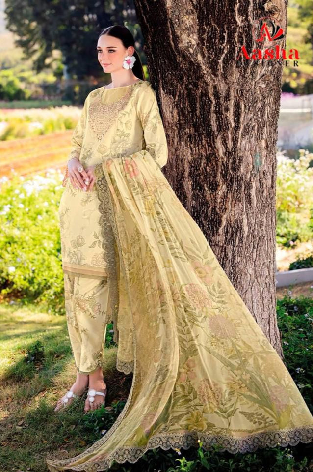 Aasha Designer 1172 A Pure Cotton Print With Heavy Embroidery Work Pakistani Suits