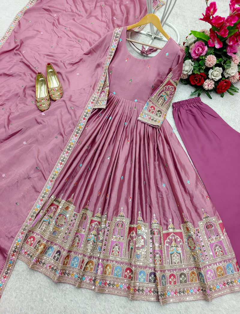 WW 1191 Pure Chinon Silk With Heavy Embroidery Coding Dori Work Pakistani Suits
