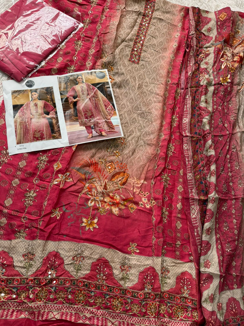 Mehboob Tex 1706 Pure Viscose Maslin Digital Print With Aari Handwork Pakistani Suits