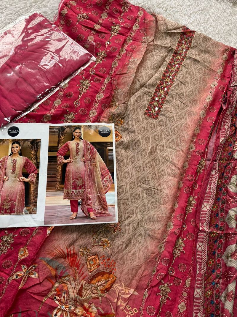 Mehboob Tex 1706 Pure Viscose Maslin Digital Print With Aari Handwork Pakistani Suits