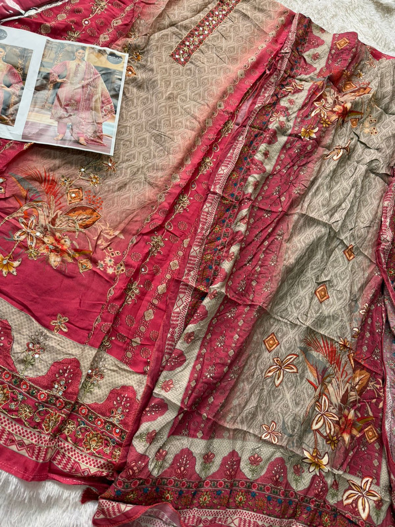 Mehboob Tex 1706 Pure Viscose Maslin Digital Print With Aari Handwork Pakistani Suits