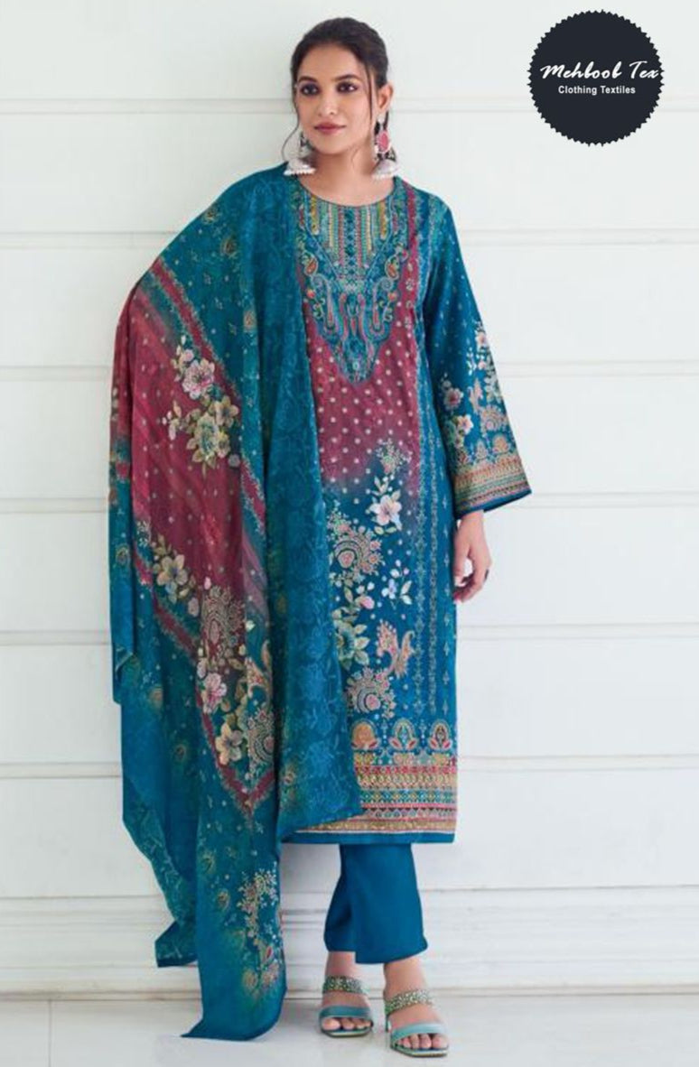 Mehboob Tex 1694 Pure Viscose Maslin Digital Print With Aari Handwork Pakistani Suits