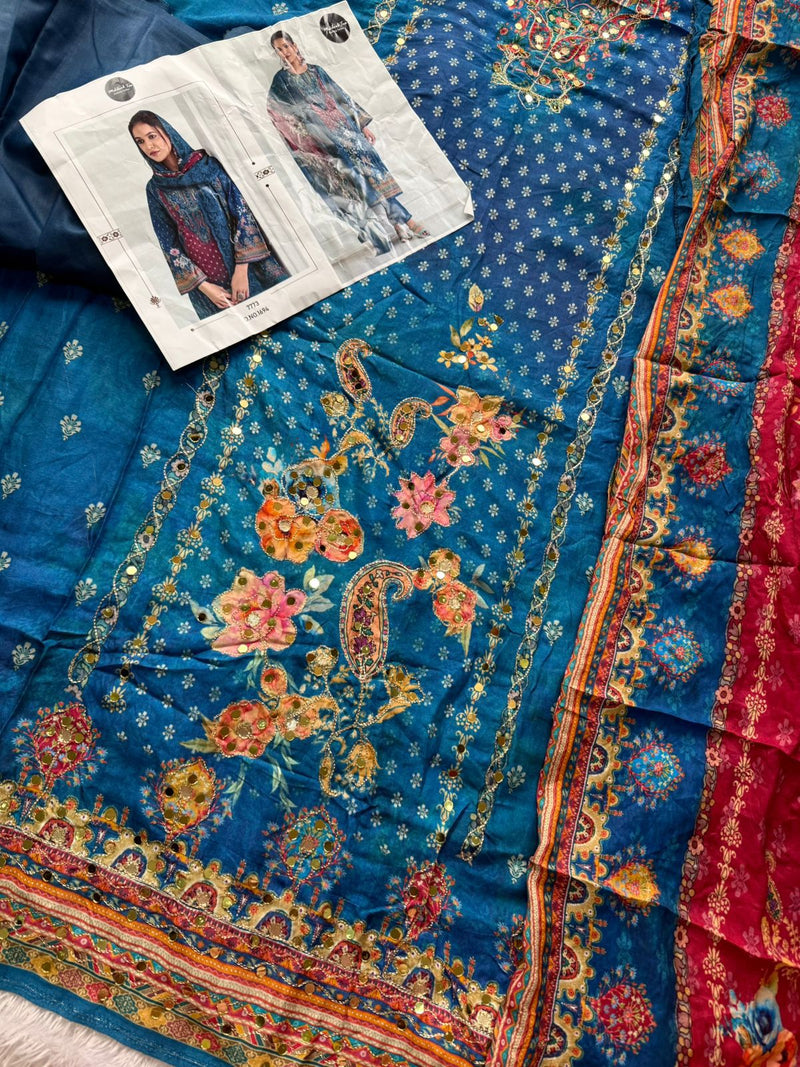 Mehboob Tex 1694 Pure Viscose Maslin Digital Print With Aari Handwork Pakistani Suits