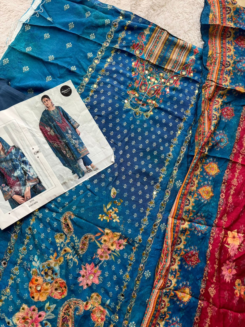 Mehboob Tex 1694 Pure Viscose Maslin Digital Print With Aari Handwork Pakistani Suits