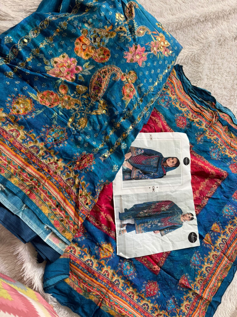 Mehboob Tex 1694 Pure Viscose Maslin Digital Print With Aari Handwork Pakistani Suits