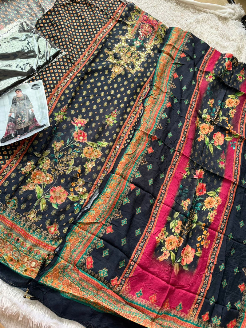 Mehboob Tex 1693 Pure Viscose Maslin Digital Print With Aari Handwork Pakistani Suits