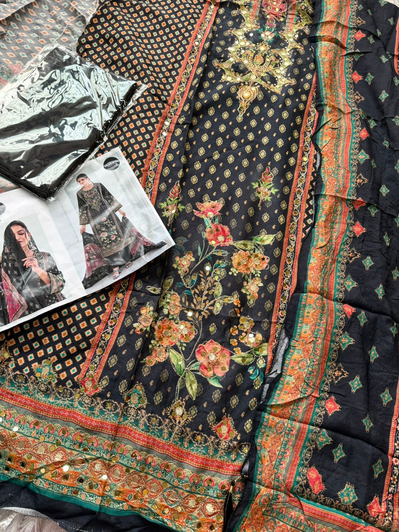 Mehboob Tex 1693 Pure Viscose Maslin Digital Print With Aari Handwork Pakistani Suits