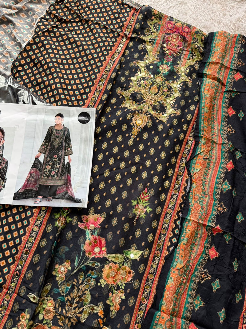 Mehboob Tex 1693 Pure Viscose Maslin Digital Print With Aari Handwork Pakistani Suits