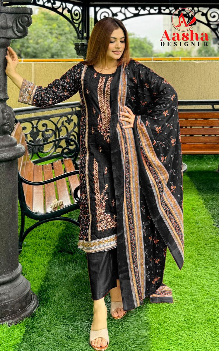 Aasha Designer 1102 B Pure Cotton Print Self Embroidery With Hand Work Khatli Pakistani Suits