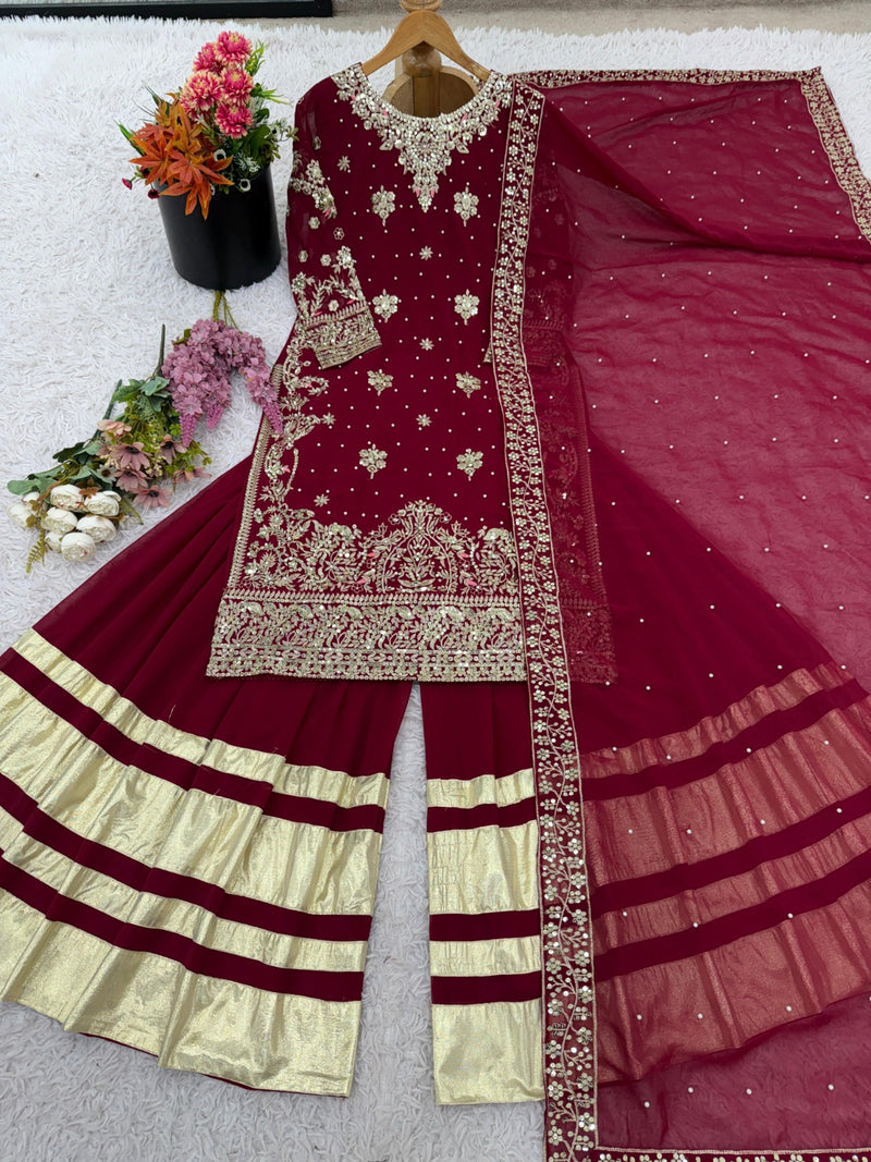 NSR 857 Pure Heavy Faux Georgette Silk With Heavy Embroidery Sequence Work Sharara