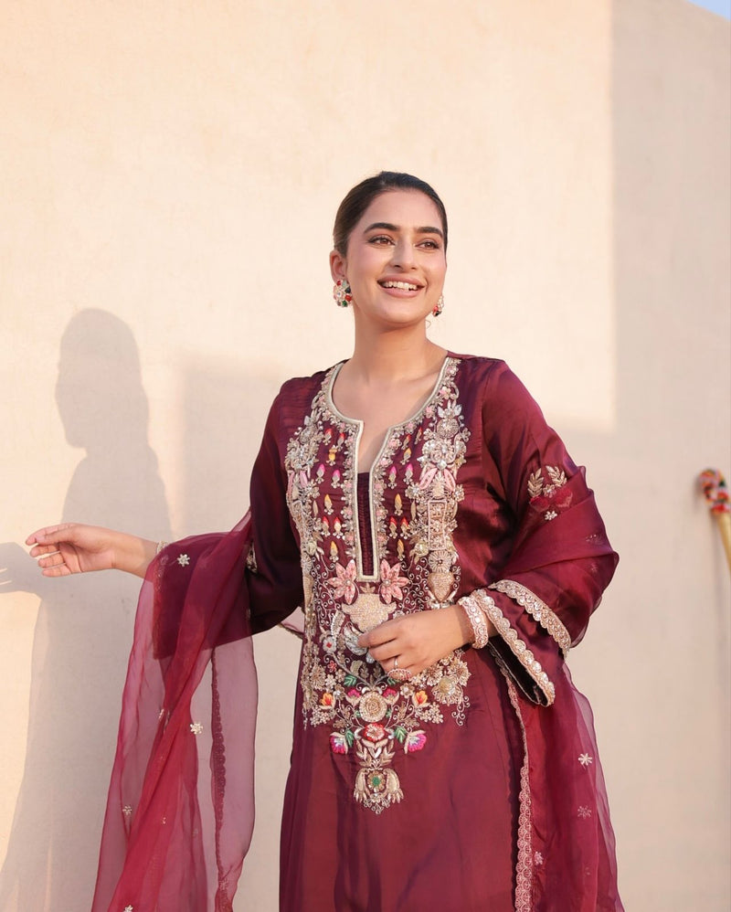 Lady Look 023 Designer Pure Natural Satin Silk With Embroidery Work Party Wear Suits