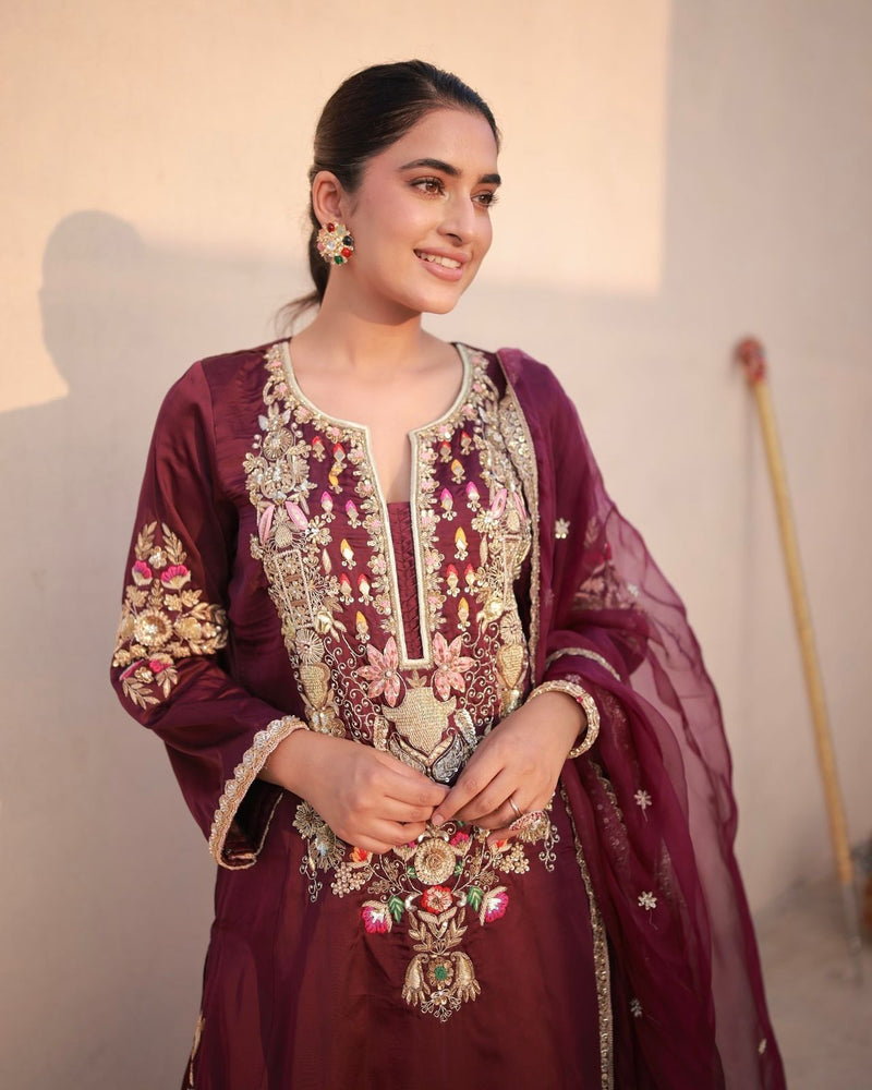 Lady Look 023 Designer Pure Natural Satin Silk With Embroidery Work Party Wear Suits