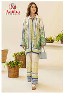 Aasha Designer 10019 Turkis Modal Satin Print Cord Set