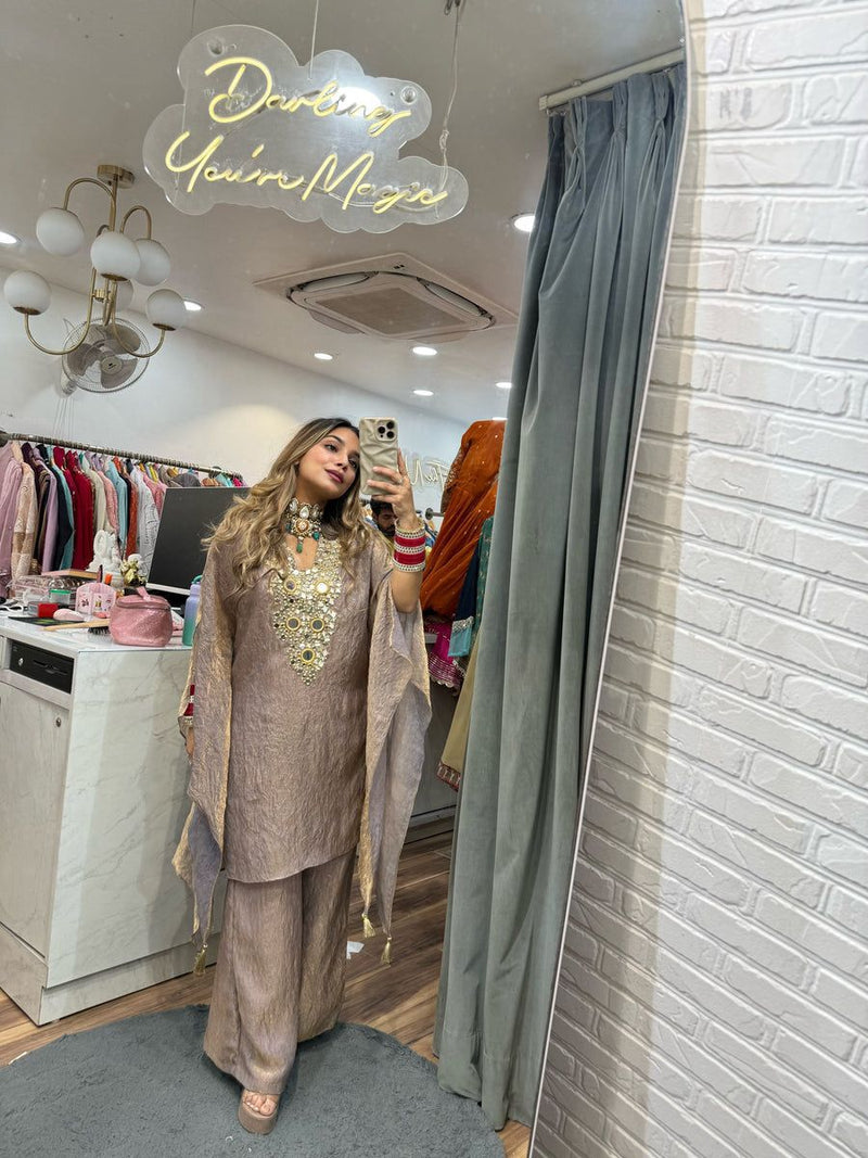 LG 1890 B Designer Wear Exclusive Embroidered With Real Mirror Worked Kaftan Cord Set