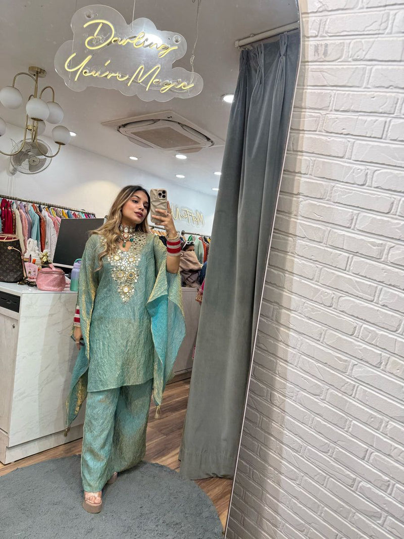 LG 1890 C Designer Wear Exclusive Embroidered With Real Mirror Worked Kaftan Cord Set