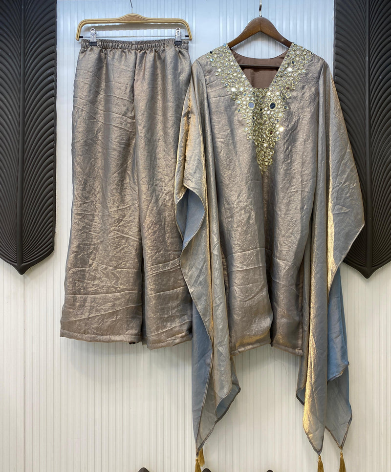 LG 1890 B Designer Wear Exclusive Embroidered With Real Mirror Worked Kaftan Cord Set