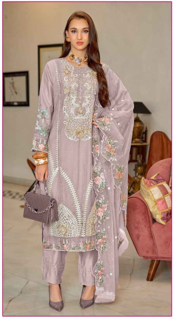 Fepic Rosemeen C 1985 C Organza Embroidered With Hand Work Suits