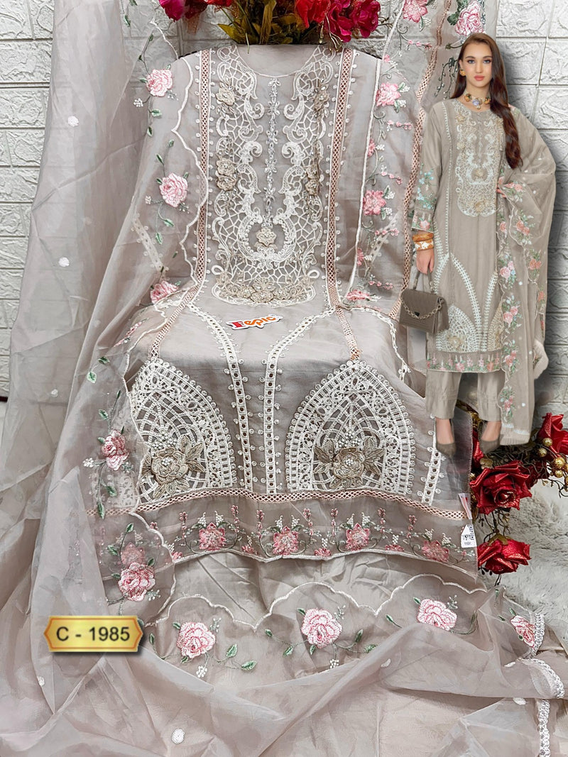 Fepic Rosemeen C 1985 Organza Embroidered With Hand Work Suits