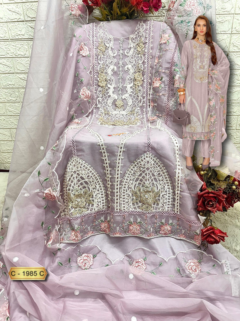 Fepic Rosemeen C 1985 C Organza Embroidered With Hand Work Suits