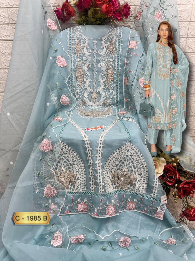 Fepic Rosemeen C 1985 B Organza Embroidered With Hand Work Suits