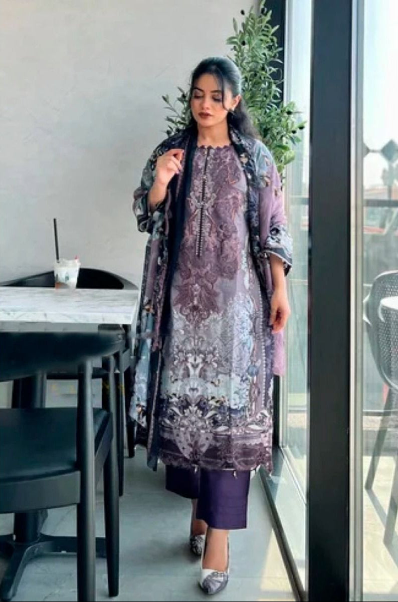 Hazzel 0355 Pure Cotton Printed And Embroidery Patches Work Pakistani Suits