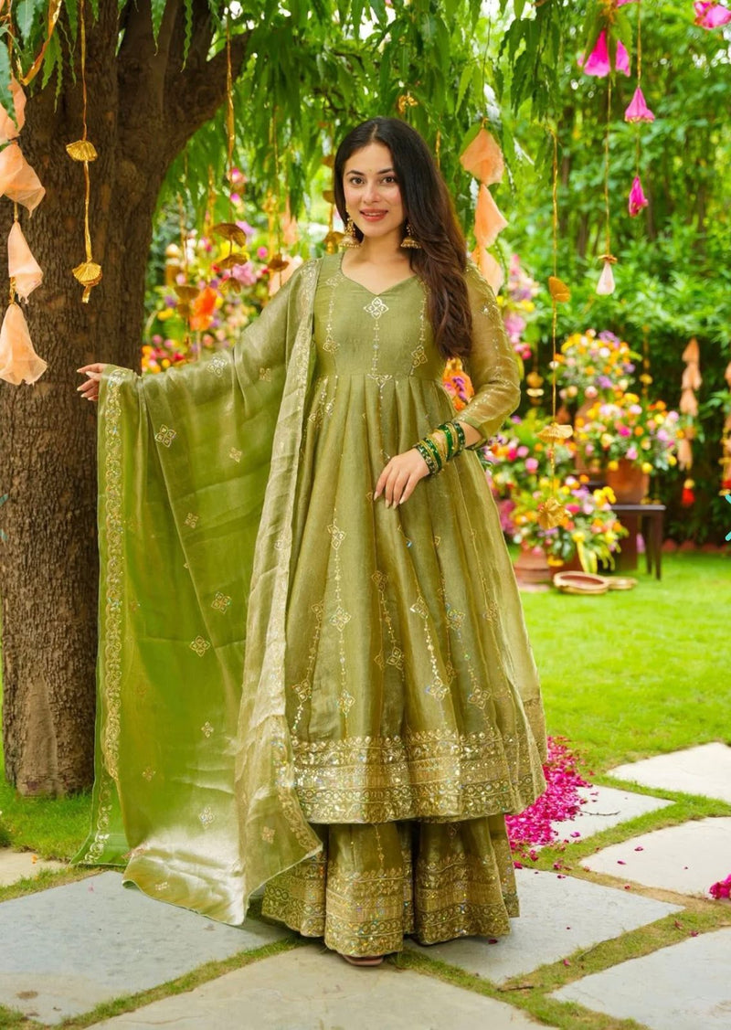 SSR 526 B Crunchy Silk Elegant Heavy Embroidery Sequence Work With Fully Flair Gown