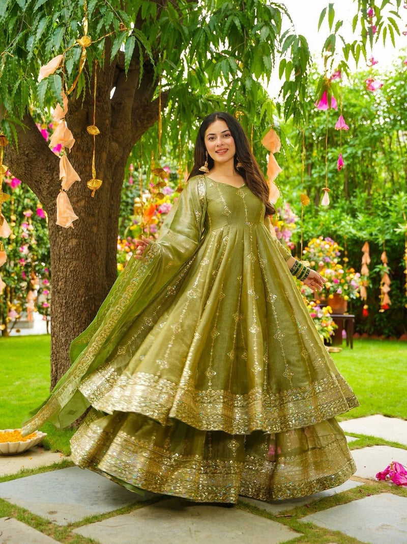 SSR 526 B Crunchy Silk Elegant Heavy Embroidery Sequence Work With Fully Flair Gown